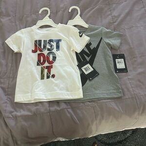 Nike Kids White and Gray Tees with Bold Graphics